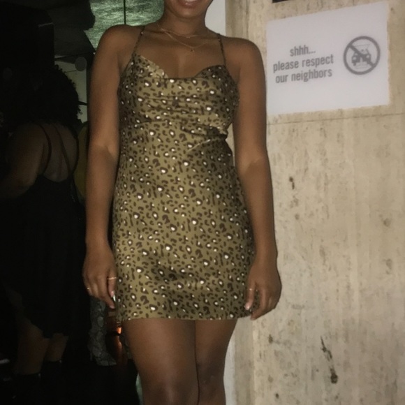 animal print satin cowl neck dress - Picture 2 of 2